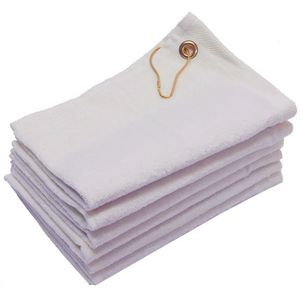 White Color Velour 11" x 18" Fingertip Golf Towels with Corner Grommet & Hook