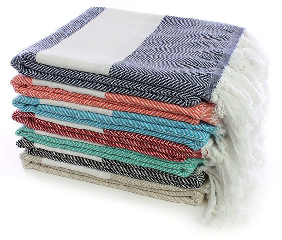 Deluxe Turkish Cotton Peshtemal Beach Towels, Diamond Pattern, Mix Color, Set of 4