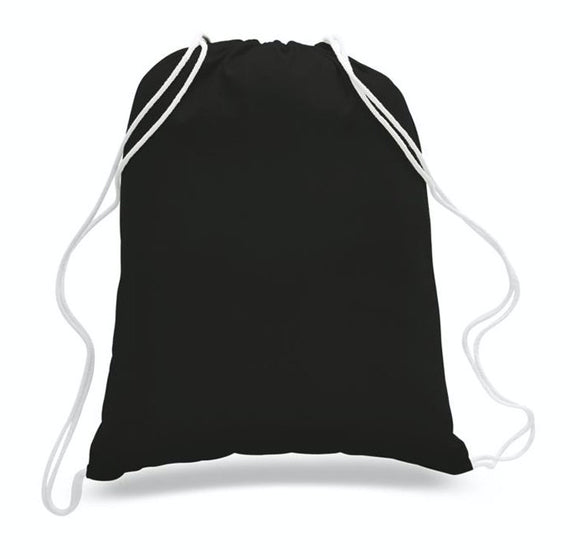 12 Pack Black Color Budget Friendly Sport Drawstring Backpacks, %100 Cotton bulk Wholesale