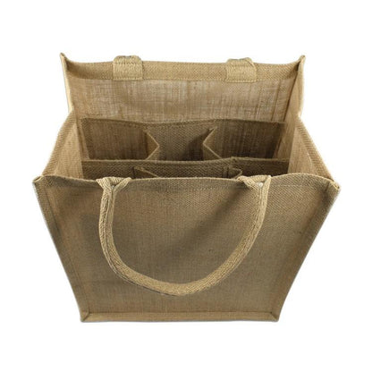 bulk Burlap Jute Wine Totes With Dividers, (6 Bottles)