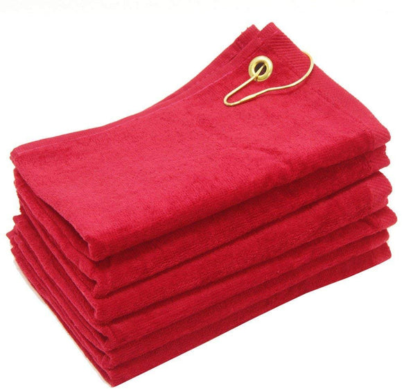 Wholesale Red Velour Fingertip Golf Towels, Corner Grommet Hook