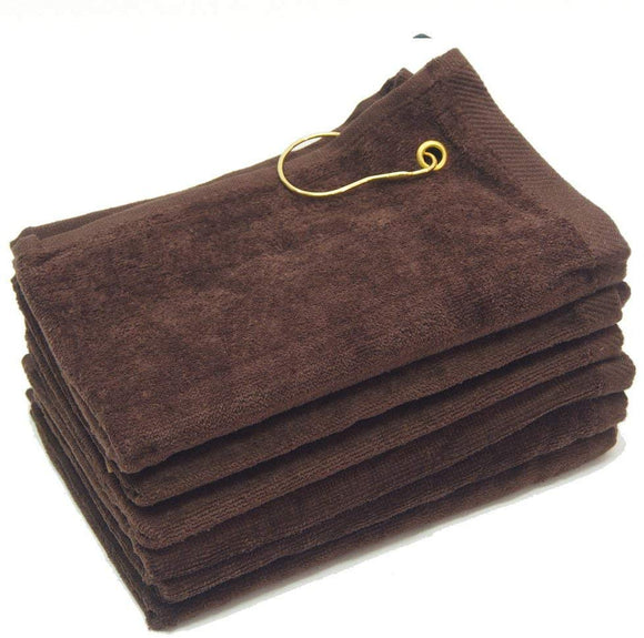 wholesale Brown Velour Fingertip Golf Towels with Corner Grommet & Hook bulk