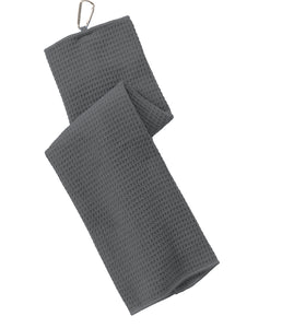 wholesale Tri-fold Waffle Microfiber Golf Towel, Gray Color grey in bulk