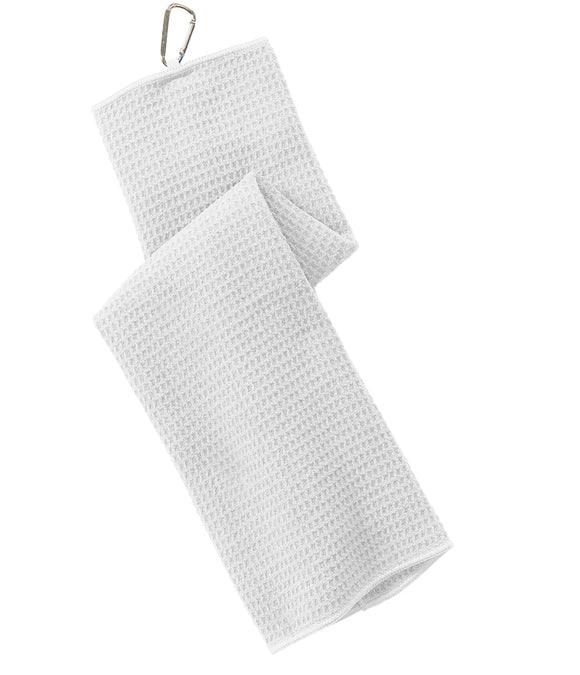 wholesale Tri-fold Waffle Microfiber Golf Towels, White Color in bulk