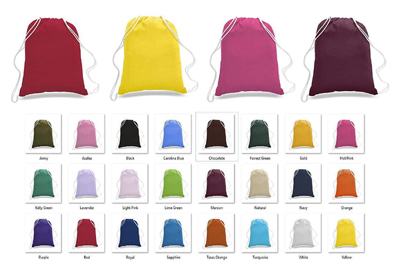 12 Pack Assorted Mix Color Budget Friendly Sport Drawstring Backpacks, %100 Cotton