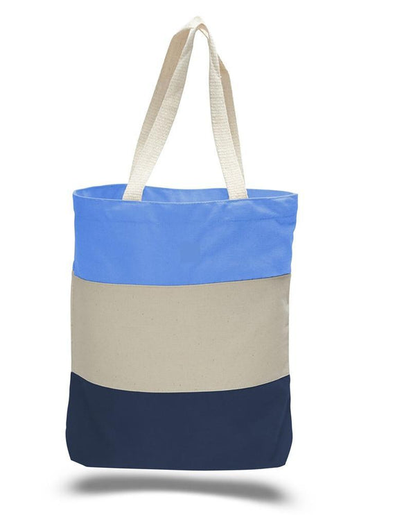 wholesale Everyday Tri-Color Canvas Blank Shopping Tote Bags