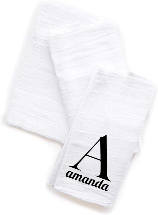 Custom Monogrammed Flour Sack Cotton Towels. Personalized Dish Towels with Custom Names.