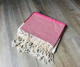 Light Pink and Red Color Premium 100% Cotton Turkish Peshtemal Beach Towels