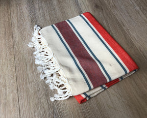 Premium Turkish Cotton Peshtemal Beach Towels, Maroon and Orange Color