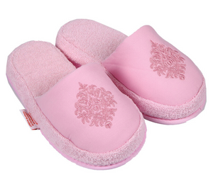 Turkish Deluxe Terry Cotton Classic Spa Bath Slippers for Women, Closed Toe, Pink Color