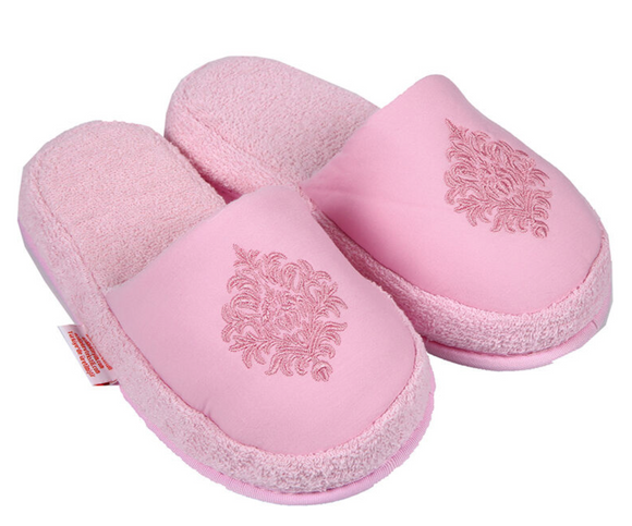 Turkish Deluxe Terry Cotton Classic Spa Bath Slippers for Women, Closed Toe, Pink Color