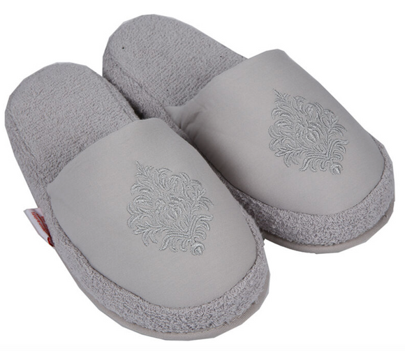 Turkish Deluxe Terry Cotton Classic Spa Bath Slippers for Women, Closed Toe, Gray Color
