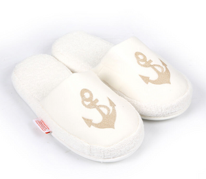 Turkish Deluxe Terry Cotton Classic Spa Bath Slippers for Women, Closed Toe, Beige Color