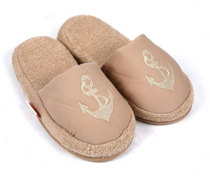 Turkish Deluxe Terry Cotton Classic Spa Bath Slippers for Women, Closed Toe, Stone Color