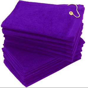 12 Pack Purple Color Velour 11" x 18" Fingertip Golf Towels with Corner Grommet & Hook