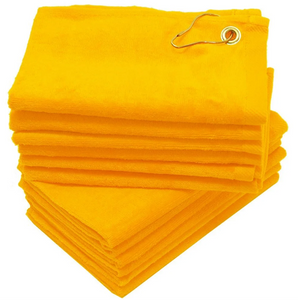Yellow Color Velour 11" x 18" Fingertip Golf Towels with Corner Grommet & Hook
