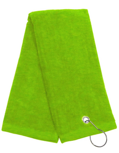 Tri-fold Golf Towels with Metal Bag Clip, Lime Color