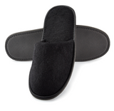 12 Pairs Black Closed Toe Terry Hotel Slippers Wholesale
