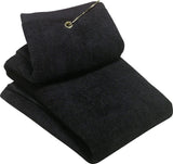 wholesale Tri-fold Golf Towel with Metal Bag Clip, Black Color