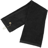 Tri-fold Golf Towel with Metal Bag Clip, Black Color
