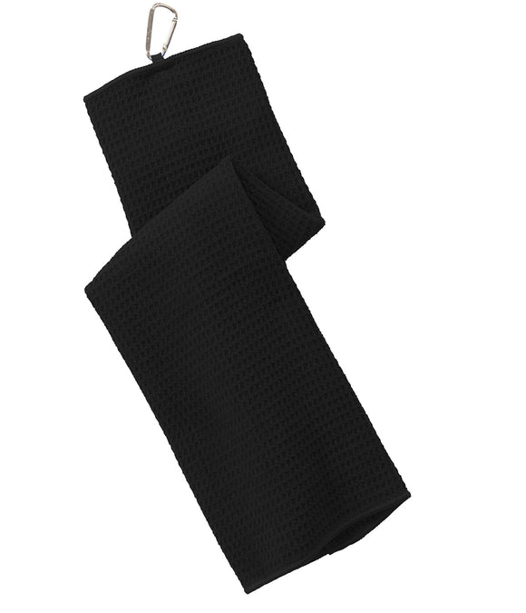 12 Pack Tri-fold Waffle Microfiber Golf Towel, Black Color