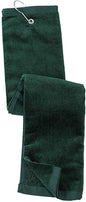 wholesale Tri-fold Golf Towels in bulk with Metal Bag Clip, Green Color