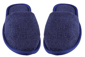 Turkish Luxury Terry Cotton Classic Spa Bath Slippers,Closed Toe, Navy Blue Color Wholesale Bulk