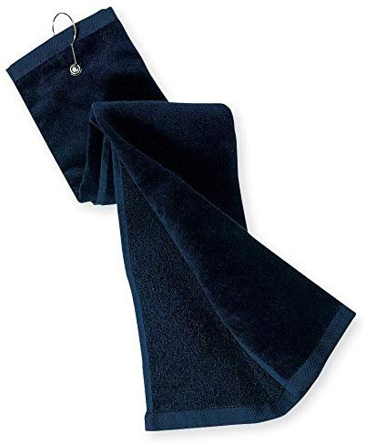 wholesale Tri-fold Golf Towels with Metal Bag Clip, Navy Color in bulk
