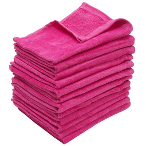 wholesale 12 Pack Hot Pink Color Velour 11" x 18" Fingertip Towels (Hemmed Ends)