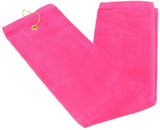 Tri-fold Golf Towels with Metal Bag Clip, Hot Pink Color