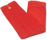 wholesale Tri-fold Golf Towels with Metal Bag Clip, Red Color in bulk