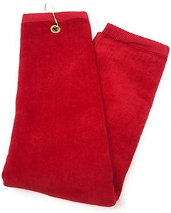 wholesale Tri-fold Golf Towels with Metal Bag Clip, Red Color