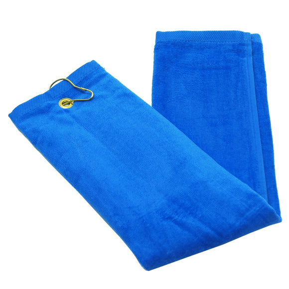 wholesale Tri-fold Golf Towels with Metal Bag Clip, Royal Color in bulk