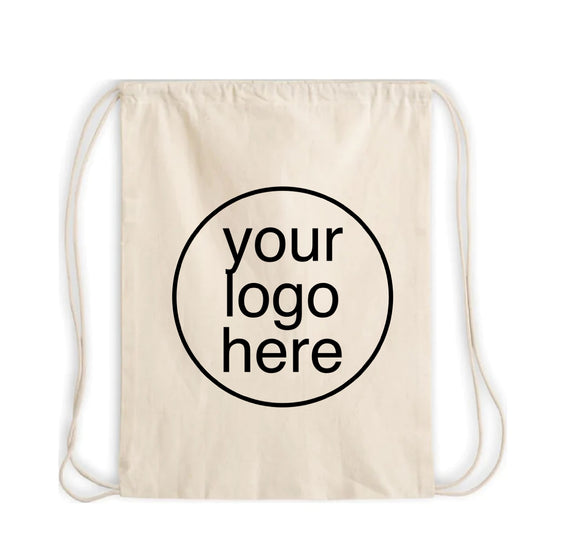 Screen Printed Cotton Drawstring Backpacks. Personalized Your Custom Drawstring Backpacks with Business Logo, Design or Artworks.