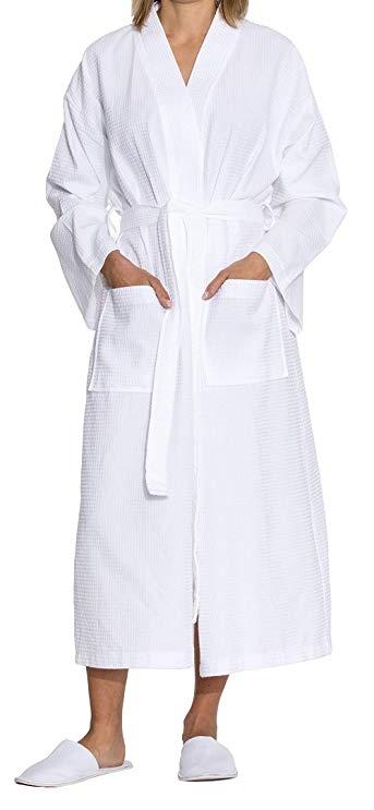 wholesale Waffle Weave Kimono Bath Robe in bulk, White Color