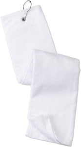 wholesale Tri-fold Golf Towels with Metal Bag Clip, White Color in bulk