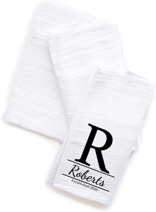 Custom Monogrammed Flour Sack Cotton Towels. Personalized Dish Towels with Custom Names.